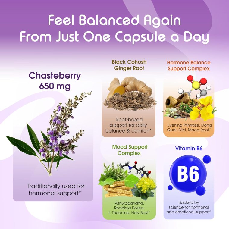 VITAL HERBAL Liposomal Chasteberry with Ginger & Black Cohosh – Supports Hormone Balance, Emotional Wellness & Menopause Health – 150 Capsules – Made in The USA - Image 4