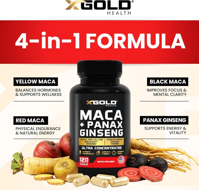 Maca Root Capsules 10,000mg + Korean Panax Ginseng 1,400mg - 20x Concentrated Extract Black + Red + Yellow Maca Root, 10x Concentrated Extract Panax Ginseng Capsules - Ultra Potent & Highly Purified - Image 3