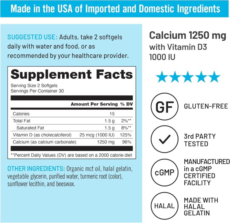 NatureWise High-Purity, All-Natural Calcium 1250mg + Vitamin D3 1000IU + Organic MCT Coconut Oil - Pregnancy Safe + Non-GMO - Absorption Friendly, Gluten Free - 60 Softgels[30-Day Supply] - Image 4