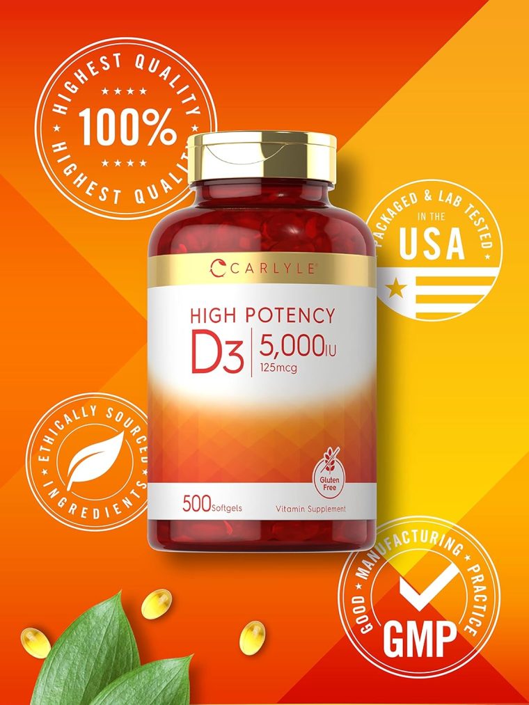Carlyle Vitamin D3 5000 IU Softgels | 500 Count | Value Size | Non-GMO and Gluten Free Supplement | High Potency Formula | 125mcg - Image 5