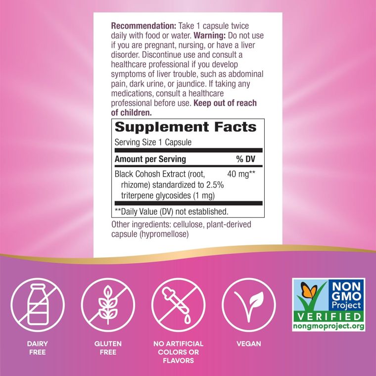 Nature's Way Premium Black Cohosh, Menopause Support for Women*, 40 mg per serving, 120 Vegan Capsules - Image 4