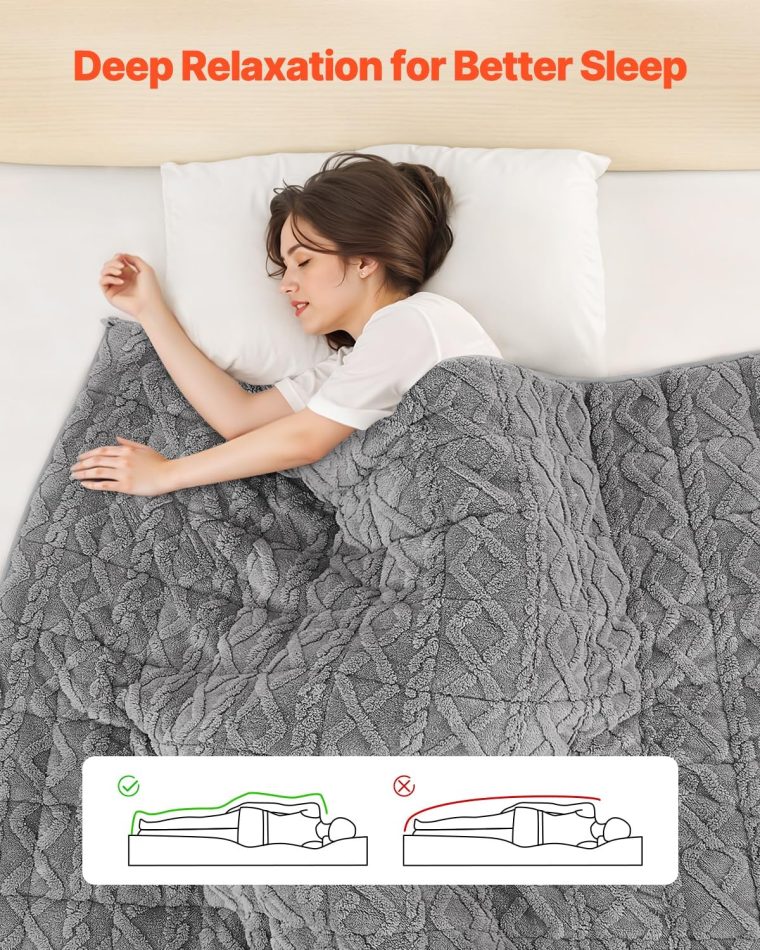 VEVOR Weighted Blanket, 20 lbs, 60 x 80 in Queen Size, Sherpa Fleece Heavy Blanket with Glass Beads, Soft Warm Cozy Fluffy Touch, for 200-250 lbs Adults, Improve Sleep Quality, Grey - Image 2