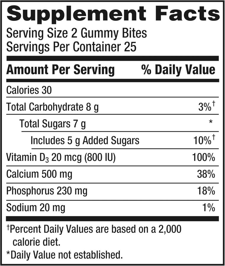 Caltrate Gummy Bites 500 mg Calcium and Vitamin D Supplement, Black Cherry, Strawberry, Orange - 50 Count - Image 8