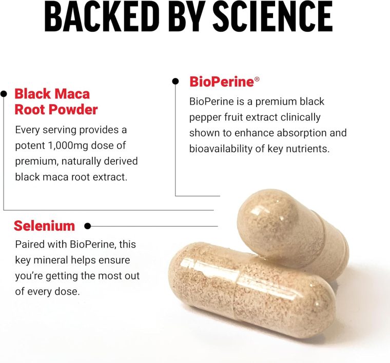 FORCE FACTOR Black Maca Root 1000mg, Vitality Supplement for Men with Black Pepper Extract for Absorption, Natural Maca Negra Extract, 90 Capsules - Image 3