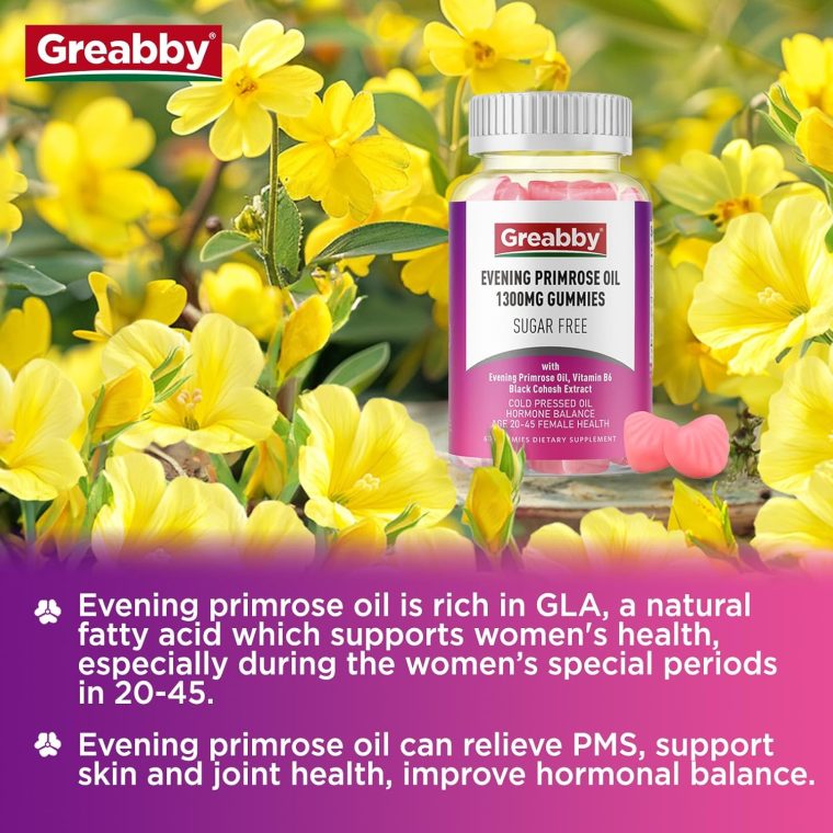 Evening Primrose Oil Gummies for Women, 1300mg with Black Cohosh & Vitamin B6, Sugar-Free, PMS Relief Supplements for Women 20-45, Support Skin Health, Strawberry Flavor, Vegan, Pectin, 60 Count - Image 3