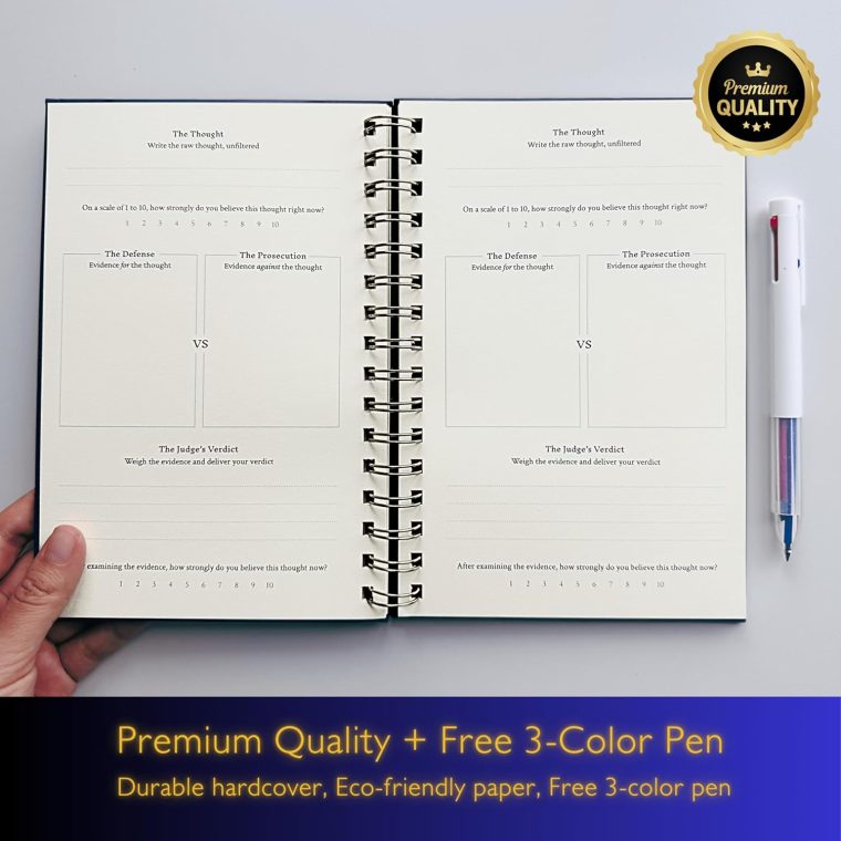 Putting Thoughts on Trial, 2025 CBT-Inspired Fun Courtroom-Style Journal to Challenge Unhelpful Thoughts, Build Resilience - Negative Thoughts Transformer Notebook with Free 3-Color Pen - Women & Men - Image 5