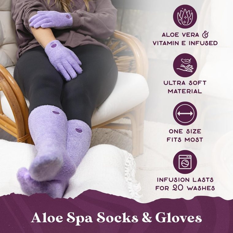 Purple Canyon Fuzzy Socks & Gloves and Essential Oil Balm Spa Kit | Purple Socks and Gloves Infused with Aloe Vera and Vitamin E Oil | Beeswax Miracle Balm for Cracked Heel Repair and Foot Care - Image 3