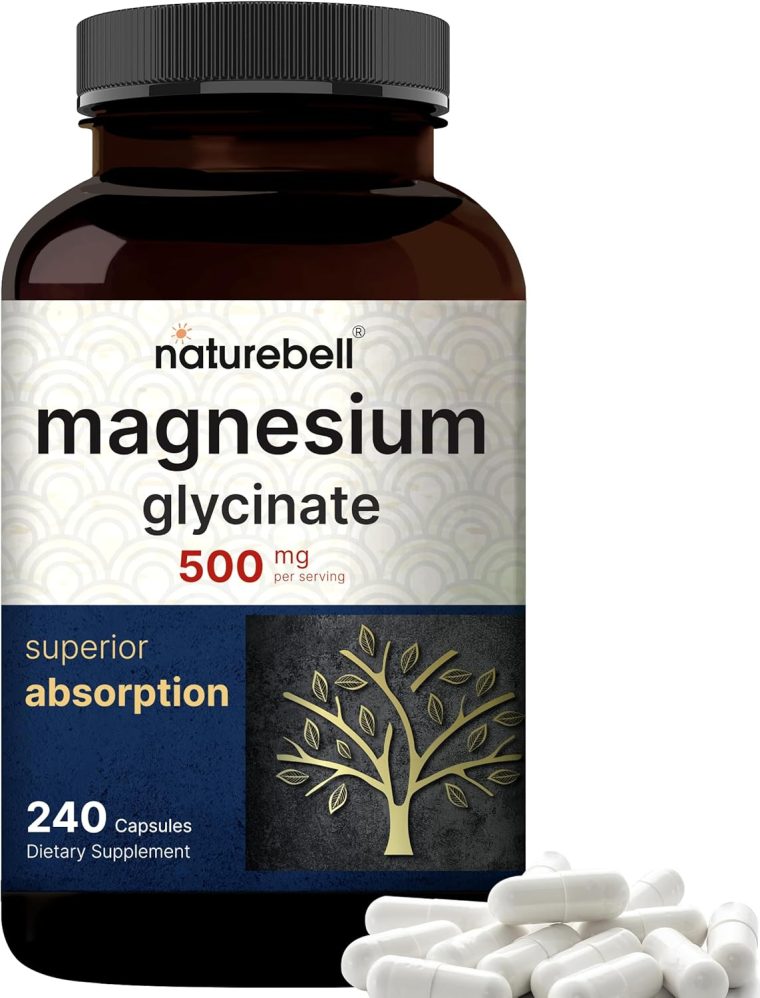 NatureBell Magnesium Glycinate 500mg, 240 Capsules | 100% Chelated & Purified | Sleep, Muscle & Heart Support | 3rd Party Tested, Non-GMO, Gluten-Free