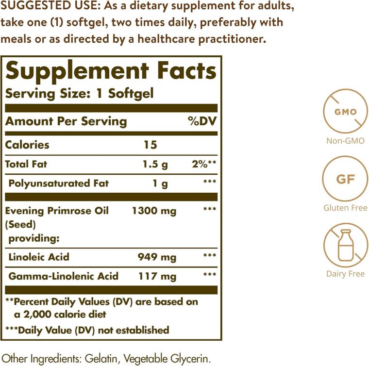 Solgar Evening Primrose Oil 1300 mg, 60 Softgels - Promotes Healthy Skin & Cardiovascular Health - Nutritional Support for Women - Non-GMO, Gluten Free, Dairy Free - 60 Servings - Image 2