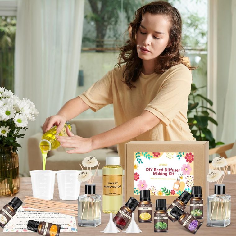 Reed Diffuser Making Kit- DIY Flower Reed Diffuser Set for Home with Essential Oil, Sticks, Glass Bottle, Air Fresheners for Home Office Bathroom Shelf Aromatherapy Decor Gifts for Women & Men - Image 7
