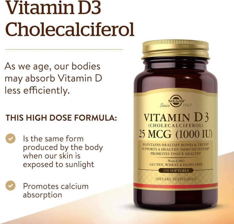 Solgar Vitamin D3 (Cholecalciferol) 25 MCG (1000 IU), 250 Softgels - Helps Maintain Healthy Bones & Teeth - Immune System Support - Non-GMO, Gluten-Free, Dairy Free - 250 Servings - Image 3