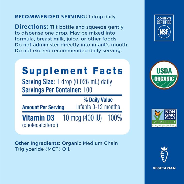 Mommy’s Bliss Organic Vitamin D Drops - Infants and Newborns - Supports Growth and Bone Development - Easy Use - 400 IU Per Drop - 100 Daily Servings - Image 6