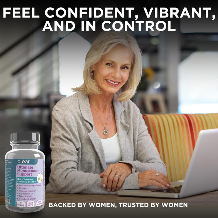 Clear Ultimate Menopause Support for Women - Herbal, Vitamin & Probiotic Blend for Hot Flashes, Night Sweats, Vaginal Dryness & Hormone Balance - Black Cohosh, Maca, DIM, Vitex, Dong Quai - 60 Caps - Image 6