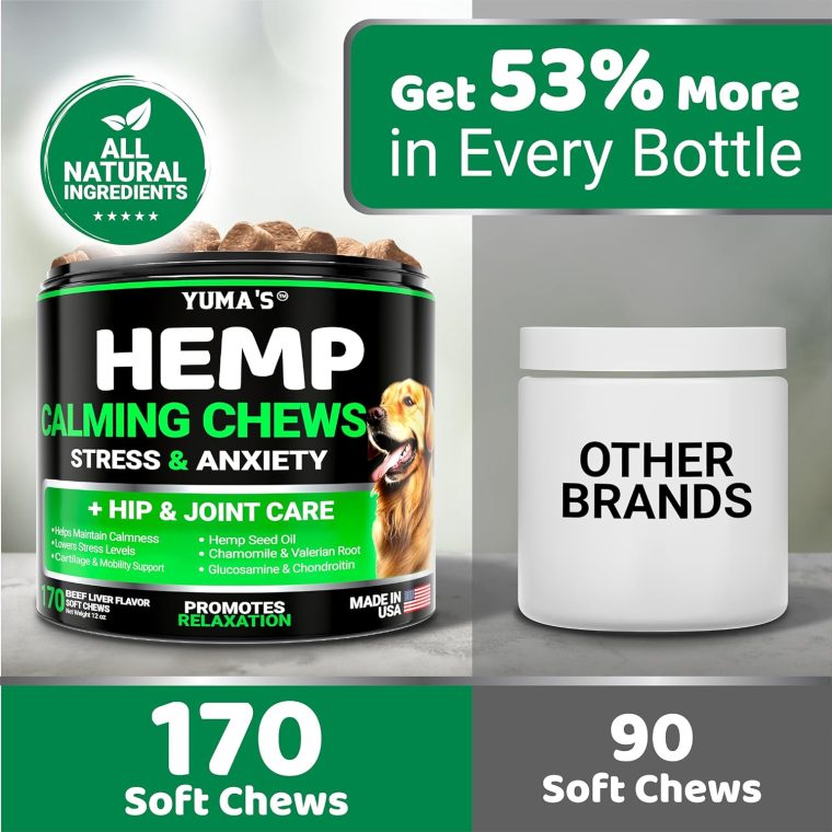 Hemp Calming Chews for Dogs - Advanced Dog Calming Chews - 170 Treats - Anxiety Relief Treats - Hemp Oil - Separation Aid, Stress, Hip and Joint Supplement for Canine Health Support - Beef Flavor - Image 5