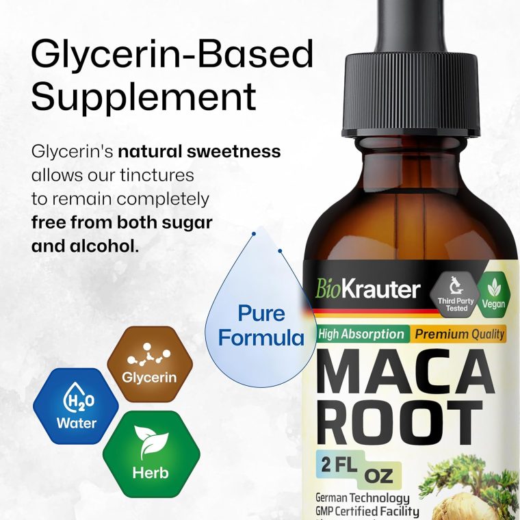 BIO KRAUTER Maca Root Liquid Drops - Maca Root Tincture - Vegan, Sugar & Alcohol Free Extract 2 Fl.Oz. - Image 6
