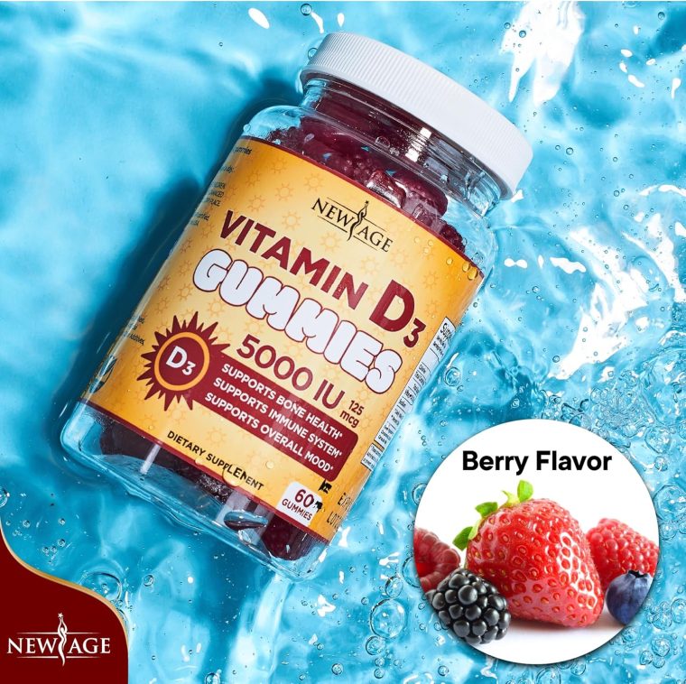 NEW AGE Vitamin D3 5000 IU 125mcg Gummies - Support Immune Support, Strong Bone Health - Non-GMO, Gluten-Free, Dairy-Free, No Gelatin (60 Gummies (Pack of 1)) - Image 6