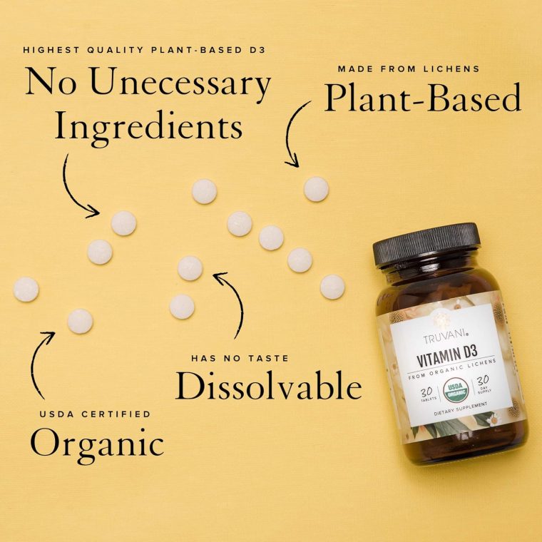 Truvani Organic Vitamin D3 - Plant-Based, USDA Organic, Gluten-Free, Non-GMO, Vegan D3 Supplement - Supports Bone, Immune & Brain Health - 30 Tablets - Image 2