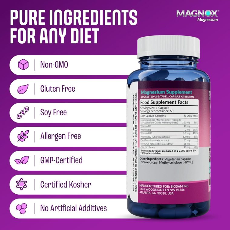 MAGNOX Lady Magnesium Supplement | Menopause and PMS Support Supplement for Women | Magnesium Complex with Vitamins B6, B1, B12, D, Zinc | High-Absorption Dead Sea Organic | 60 Capsules - Image 5