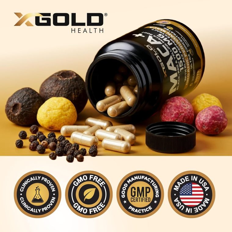 X Gold Health Organic Maca Root Powder Capsules 1500mg with Black | Red & Yellow Peruvian Maca Root Extract Gelatinized, Energy & Mood Supplement for Men & Women + Black Pepper for Best Benefits - Image 6