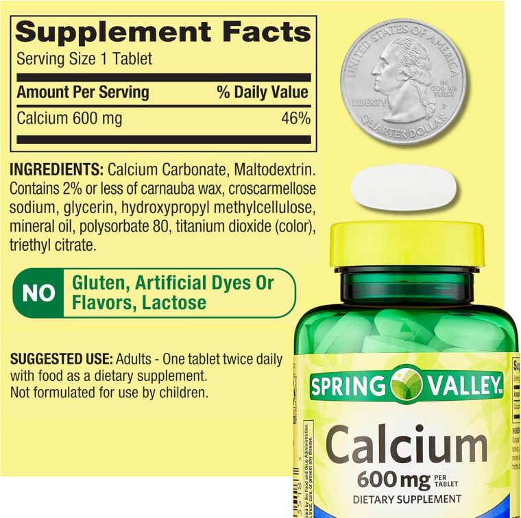 Calcium 600 mg 100 Tablets, Dietary Supplement, Bone Health Calcium by Spring Valley (Pack of 2) - Image 6