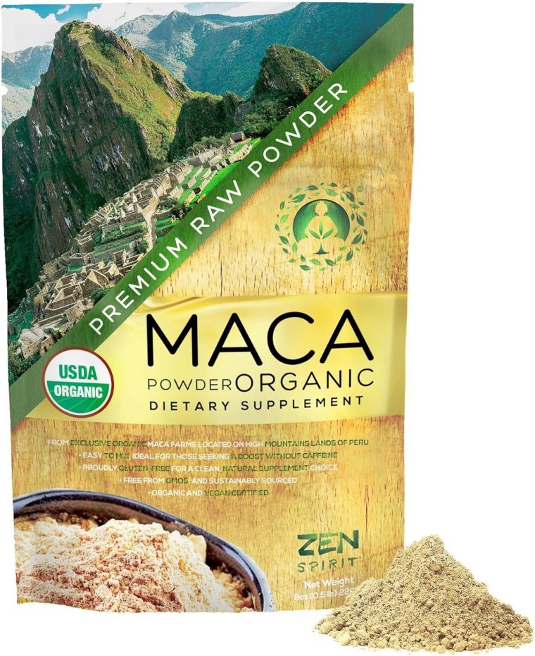 Zen Spirit Maca Root Powder Organic - Peruvian Root Premium Grade Superfood (Raw) - USDA & Vegan Certified - 1 Bag (8oz) - Perfect for Breakfast, Smoothies, Baking & Ice Cream.