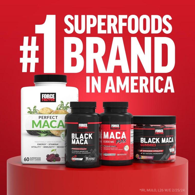 FORCE FACTOR Black Maca Root 1000mg, Vitality Supplement for Men with Black Pepper Extract for Absorption, Natural Maca Negra Extract, 90 Capsules - Image 6