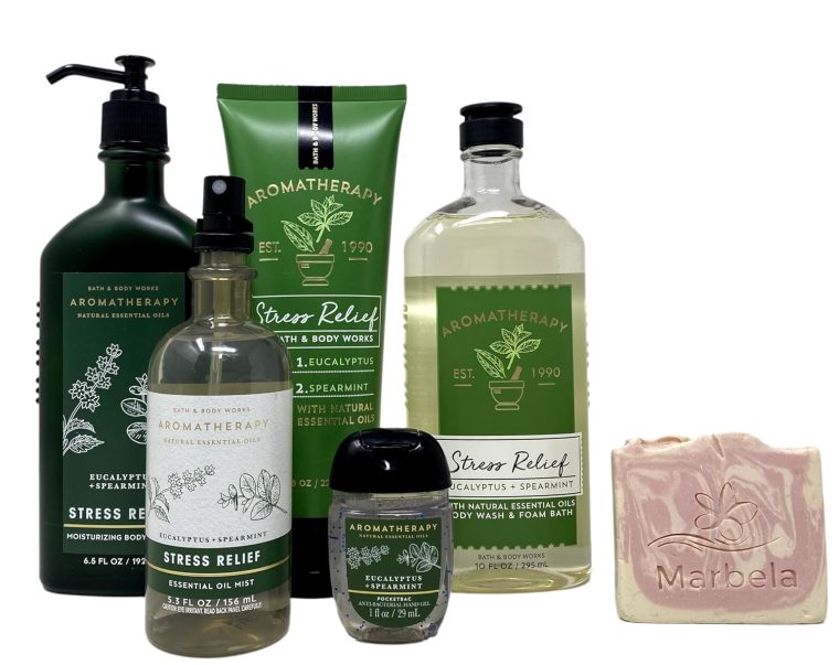 Bath & Body Works Aromatherapy Stress Relief Eucalyptus Spearmint Gift Set - Body Lotion, Wash + Foam Bath, Body Cream, Essential Oil Mist, Hand Gel, Himalayan Salts Springs Sample Soap