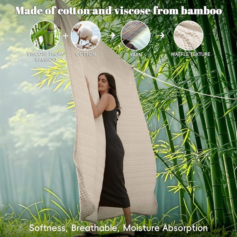PHF Cooling Waffle Blanket Queen Size, Lightweight 60% Rayon Derived from Bamboo & 40% Cotton Breathable Blanket for Hot Sleepers, Soft and Luxury for Bed Couch and Sofa, 90"x90", Linen - Image 2