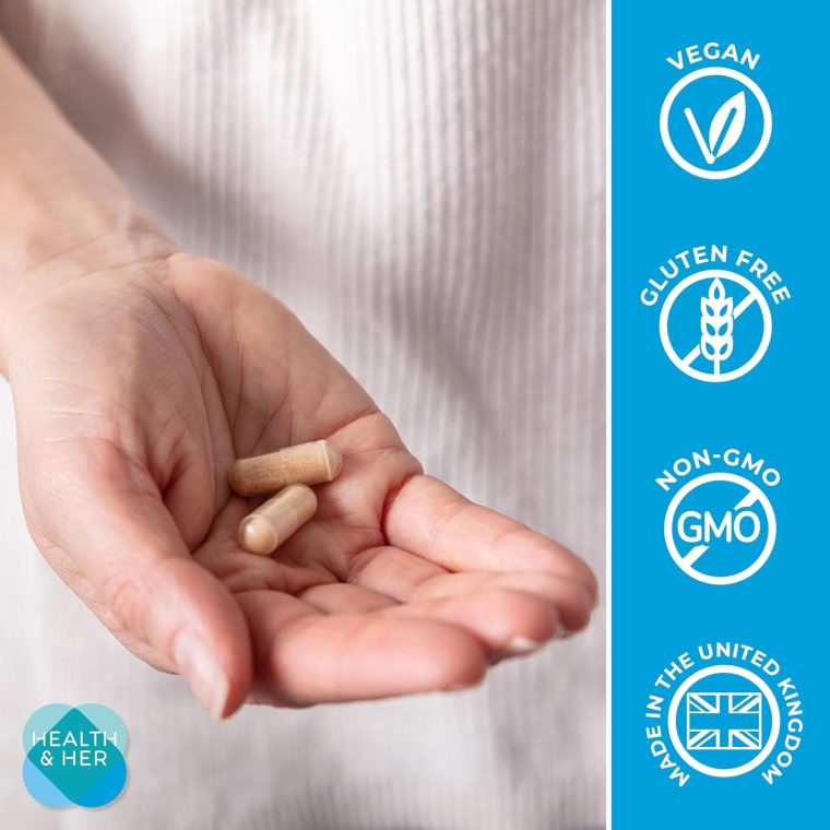 Health & Her Perimenopause Supplement for Women – The UK’s No.1 Perimenopause Supplement - Multi-Nutrient Wellbeing Support for Early Stage of Menopause, Vegan, Gluten-Free, Non GMO (60 ct - 1 Month) - Image 4
