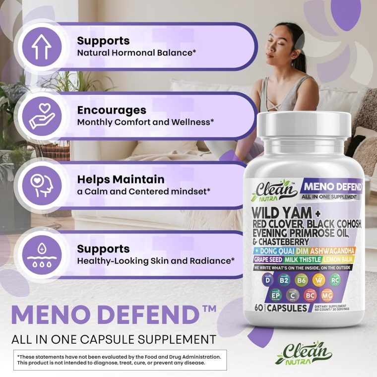 Clean Nutra Wild Yam Root Capsules with Red Clover Black Cohosh Evening Primrose Oil Chasteberry Dong Quai DIM Ashwagandha Grape Seed Extract Milk Thistle Lemon Balm and more Hormone Balance For Women - Image 5
