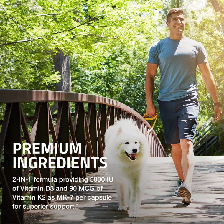 Bronson Vitamin K2 (MK7) with D3 Supplement Non-GMO Formula 5000 IU Vitamin D3 & 90 mcg K2 MK-7 Easy to Swallow D & K Complex, 120 Capsules - Image 4
