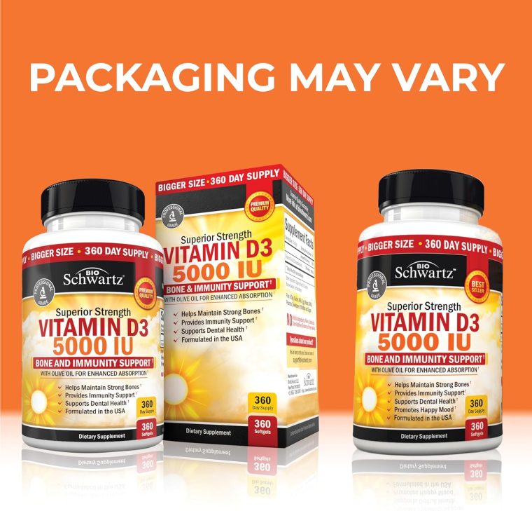 Vitamin D3 5000 IU (125 mcg) Natural Immune Support Supplement, Bone Strength, Healthy Muscle Function, with Olive Oil for Highest Absorption, Gluten Free & Non-GMO, 1 Year Supply, 360 Softgels - Image 2
