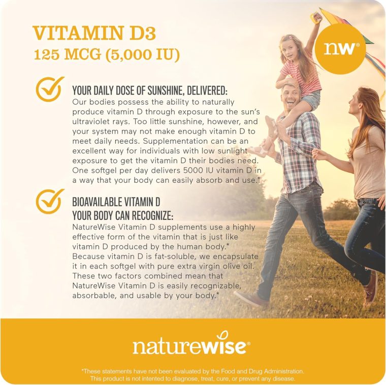 NatureWise Vitamin D3 5000iu (125 mcg) 1 Year Supply for Immune Support, Healthy Muscle Function, and Bone Health - Non-GMO, Gluten Free in Organic Extra Virgin Olive Oil, (Mini Softgel), 360 Count - Image 4