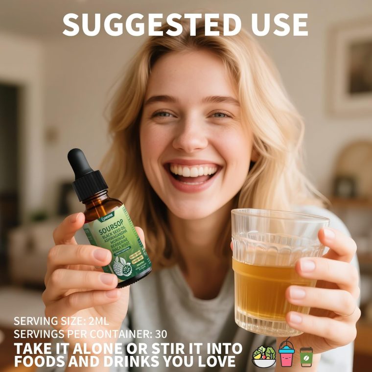 Soursop Bitters Liquid Drops with Black Seed Oil Ashwagandha Moringa Maca Root Organic Soursop Graviola Liquid Drop for Digestion Immune Health Liver Cell Support Antioxidant, 2 Fl Oz 60ML - Image 7