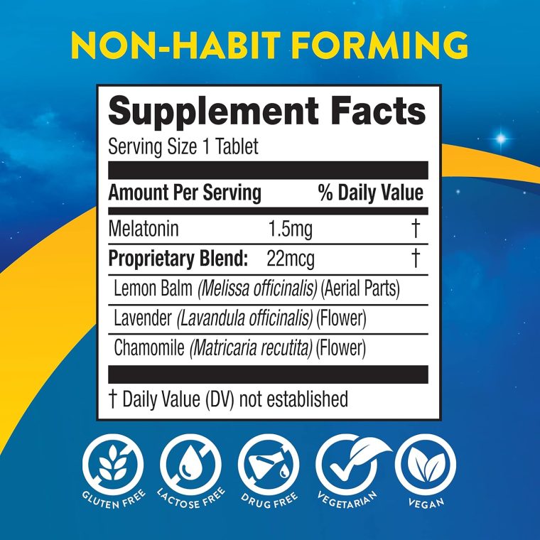 MidNite Back to Sleep Low Dose, 1.5 mg Melatonin Sleep Aid, Non-Habit Forming, Herbal Dietary Supplement for Adults, Drug-Free, Gluten-Free, Lactose-Free, Vegetarian, Vegan, 30 Quick Melt Tablets - Image 6