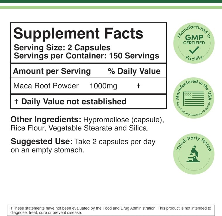 Maca Root Capsules for Women and Men, 300 Count (1,000mg of Black, Red, Yellow Maca Powder per Serving) Grown in Peru (for Energy, Performance, Motivation) by Double Wood - Image 2