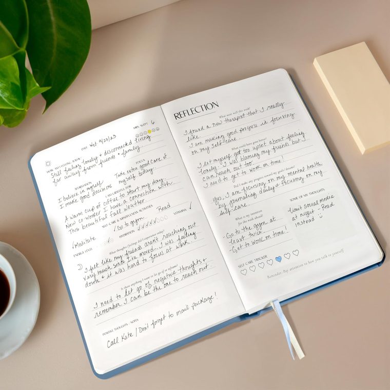 FINDING BALANCE Mental Health Journal – 6-Month Daily Journal with Prompts for Mindfulness, Self-Care & Healing – Anxiety & Depression Relief – Blue Hardcover - Image 7