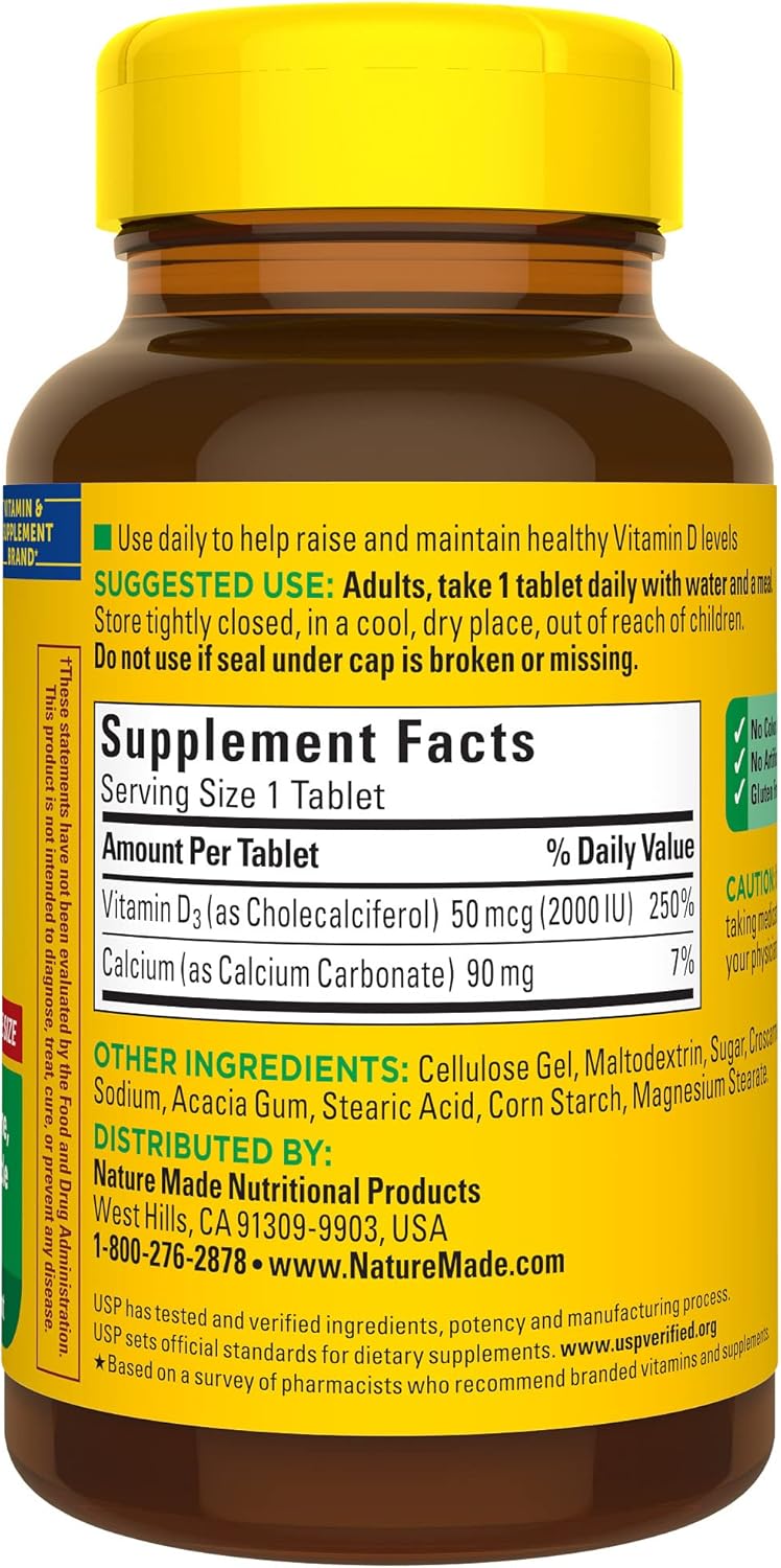 Nature Made Vitamin D3 2000 IU (50 mcg), Dietary Supplement for Bone, Teeth, Muscle and Immune Health Support, 220 Tablets, 220 Day Supply - Image 8