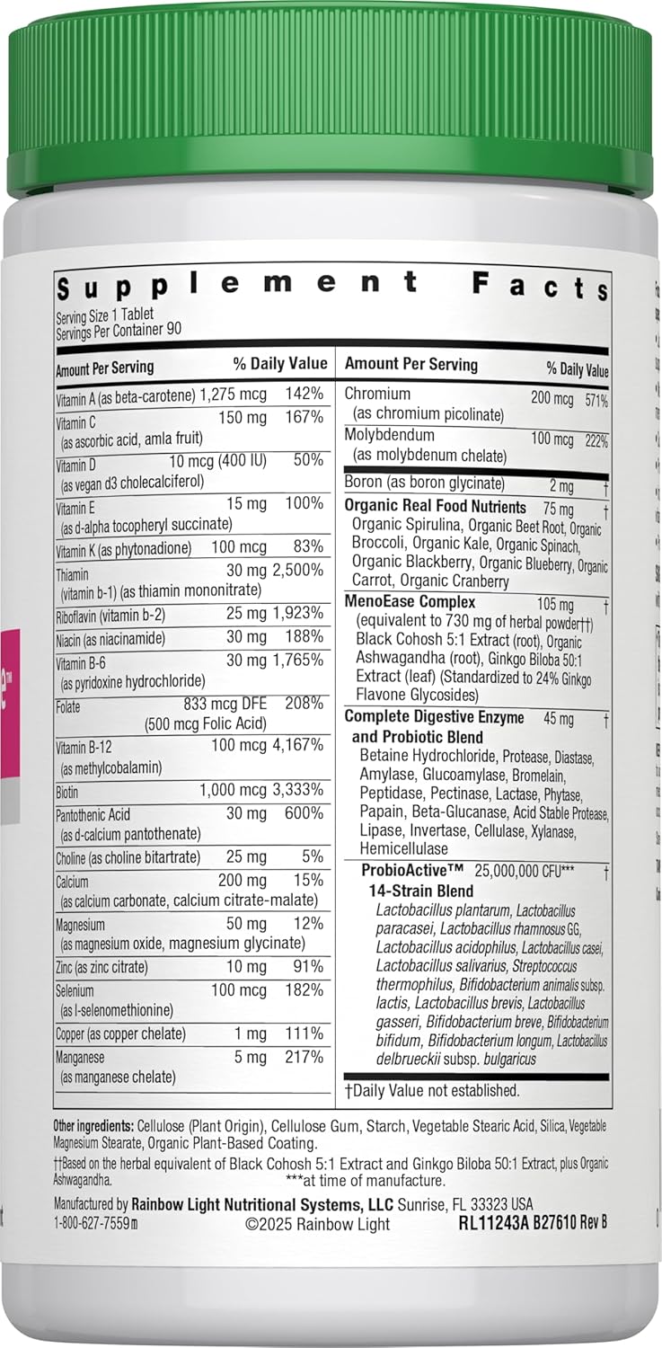 Rainbow Light Menopause One Multivitamin + | Support Supplements for Women | with Black Cohosh | Vegetarian Formula | 90 Tablets - Image 2