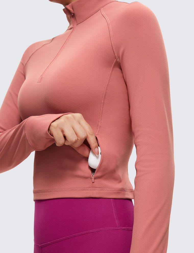 CRZ YOGA Women's Butterluxe Long Sleeve Workout Shirts Half Quarter Zip Athletic Tops Crop Collared T-Shirt - Image 5