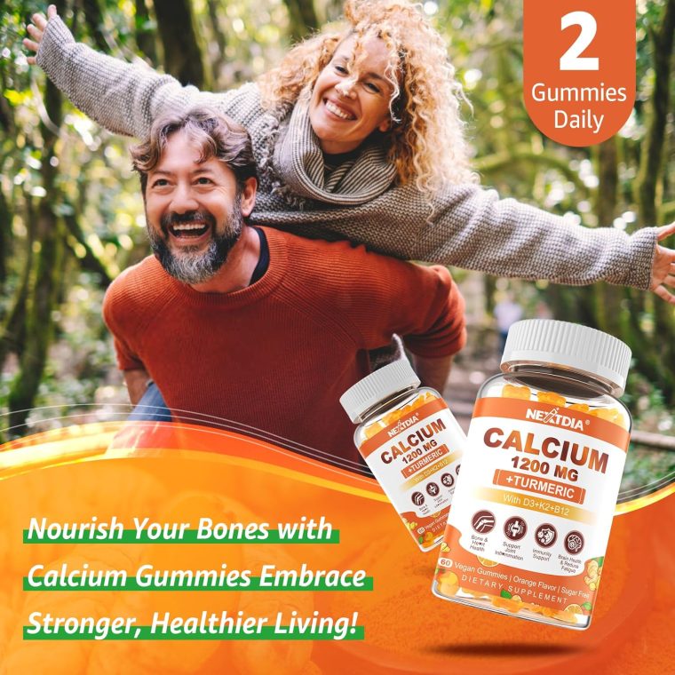 Calcium 1200 mg with Vitamin D3 Gummies - Calcium + Turmeric Supplement for Women and Men with Vitamin K2 B12 - Support Bone & Muscle - Sugar Free - Vegan (120 Count) - Image 7