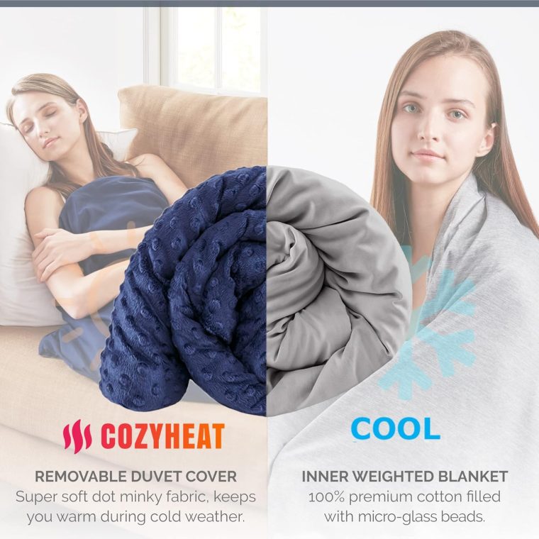 Degrees of Comfort Coolmax Weighted Blanket with Washable Cover Twin Size | 1 x Cozyheat Minky Plush Cover Included, Micro Glass Beads Technology | 48x72 12 lbs Navy - Image 4