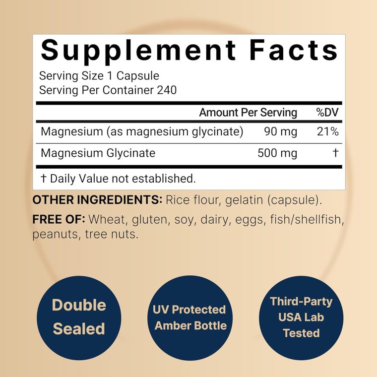 NatureBell Magnesium Glycinate 500mg, 240 Capsules | 100% Chelated & Purified | Sleep, Muscle & Heart Support | 3rd Party Tested, Non-GMO, Gluten-Free - Image 2