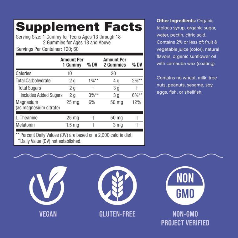 Natural Vitality SLEEP Gummies, Magnesium Supplement With Melatonin and L-Theanine, Vegan, Gluten Free, Helps the Body Ease Into Sleep, Blueberry Pomegranate 120 Count - Image 8