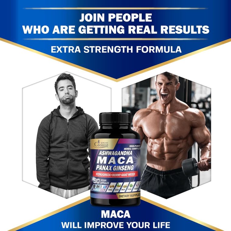 Organic Cadane Maca Root, Ashwagandha, Panax Ginseng Supplement - 90 Capsules 3 Months with Fenugreek, Tongkat Ali & More - Support for Strength, Stamina, Energy Production & Immunity - Image 6