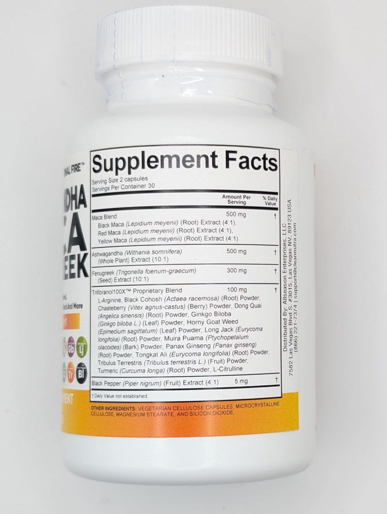 Clean Nutraceuticals Ashwagandha Maca Root Fenugreek Supplement with Tongkat Ali Ginseng - Assists with Stress, Mood & Thyroid - Ashwagandha Capsules Fenugreek Caps - 1 Pack - Image 7