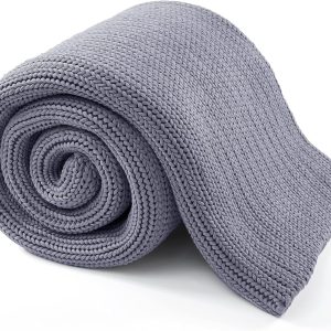 Guohaoi Knitted Weighted Blanket(Light Grey 60"x80" 15lbs),Home Décor Cooling Throw Blanket for Hot Sleepers,Hand Made Chunky Knit Heavy Blanket for Adults Use on Queen/King Size Bed