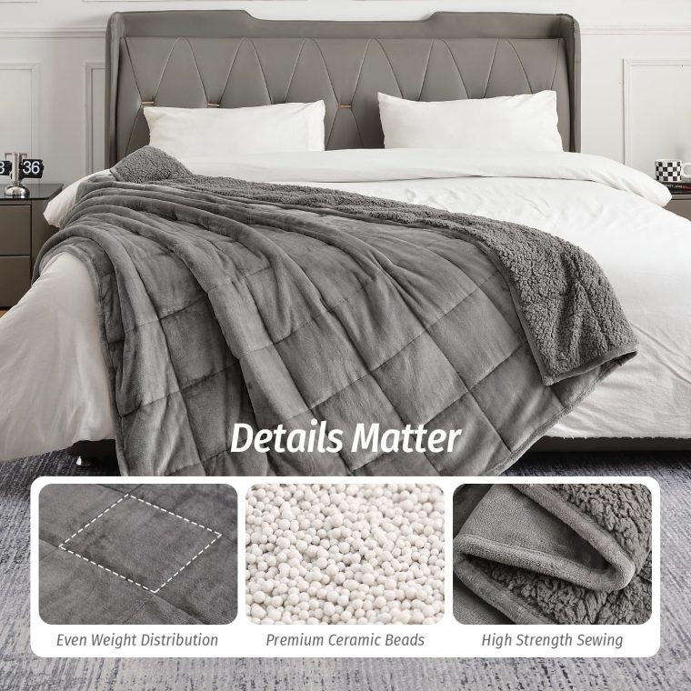 Wemore Sherpa Fleece Weighted Blanket for Adult, 15 lbs Dual Sided Cozy Fluffy Heavy Blanket, Ultra Fuzzy Throw Blanket with Soft Plush Flannel Top, 48 x 72 inches, Grey on Both Sides - Image 5