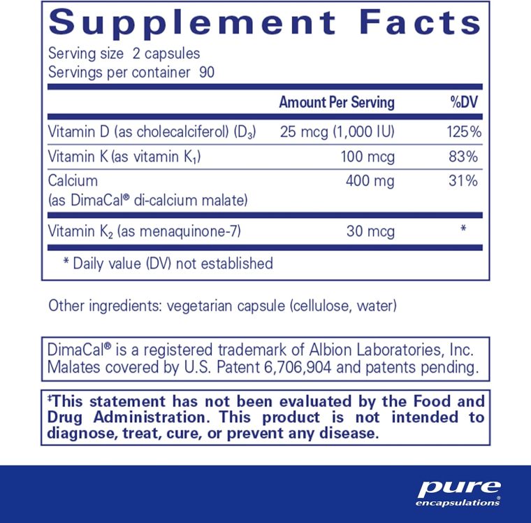 Pure Encapsulations Calcium K/D | Supplement for Bone Strength, Immune System, Colon, and Cardiovascular Health* | 180 Capsules - Image 2