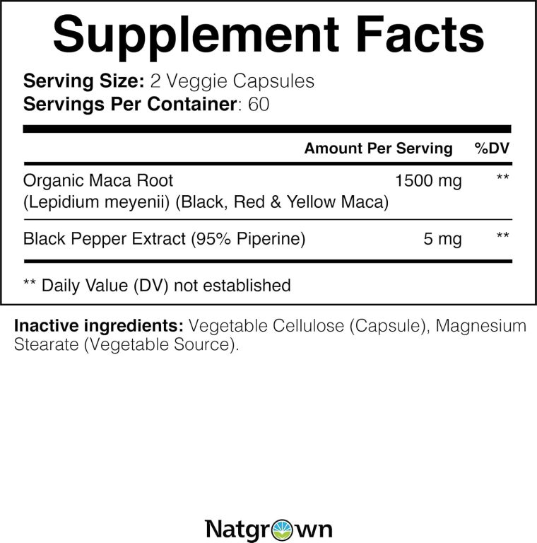 Natgrown Organic Maca Root Powder Capsules 1500 mg with Black + Red + Yellow Peruvian Maca Root Extract Supplement for Men and Women - Vegan Pills - Image 7